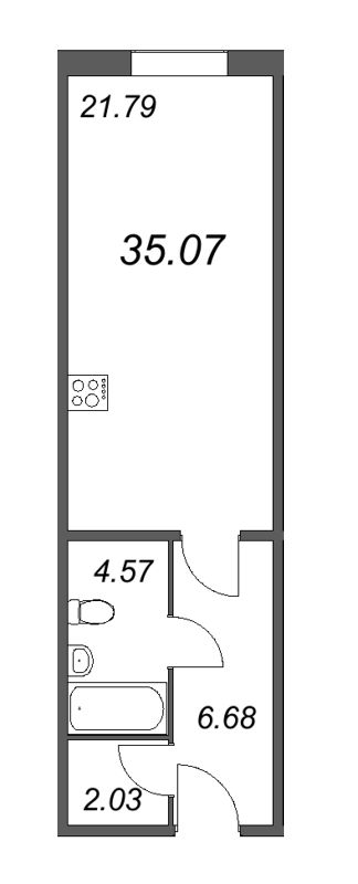 1-комнатная квартира  №205 в Лиговский, 127: 34.32 м², этаж 2 - купить в Санкт-Петербурге