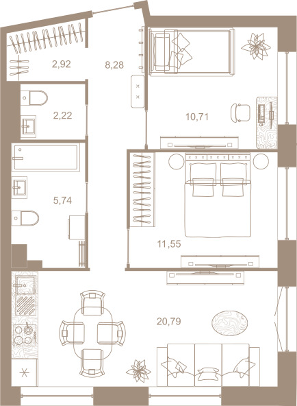2-комнатная квартира  №347 в Северная корона Residence: 62.2 м², этаж 6 - купить в Санкт-Петербурге