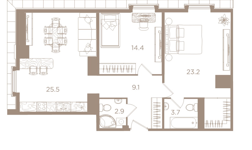2-комнатная квартира  №32 в Северная корона Apartments: 78.8 м², этаж 6 - купить в Санкт-Петербурге
