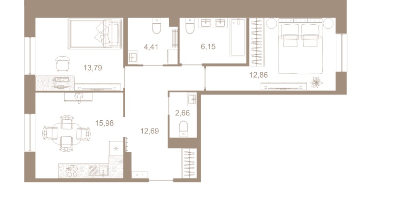 2-комнатная квартира  №162 в Северная корона Residence: 70.3 м², этаж 7 - купить в Санкт-Петербурге