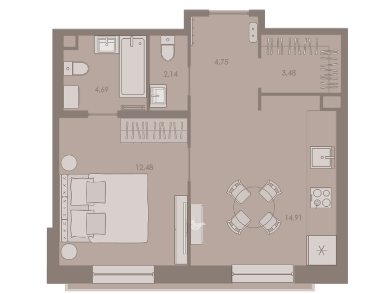1-комнатная квартира  №204 в Северная корона Residence: 43 м², этаж 8 - купить в Санкт-Петербурге