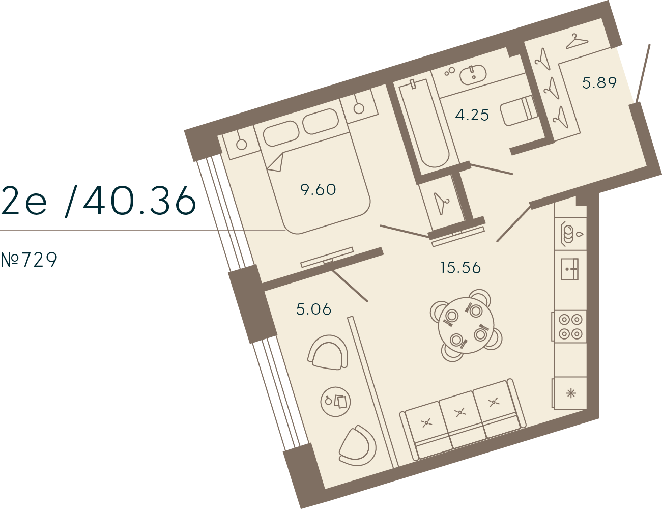 1-комнатная квартира  №729 в 17/33 Петровский остров: 41.05 м², этаж 4 - купить в Санкт-Петербурге