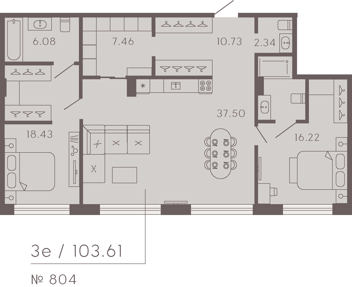 2-комнатная квартира  №804 в 17/33 Петровский остров: 108.38 м², этаж 3 - купить в Санкт-Петербурге