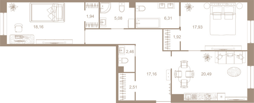 2-комнатная квартира  №31 в Северная корона Residence: 94.3 м², этаж 2 - купить в Санкт-Петербурге