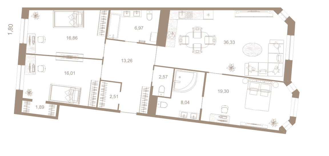 3-комнатная квартира  №73 в Северная корона Residence: 125.1 м², этаж 4 - купить в Санкт-Петербурге