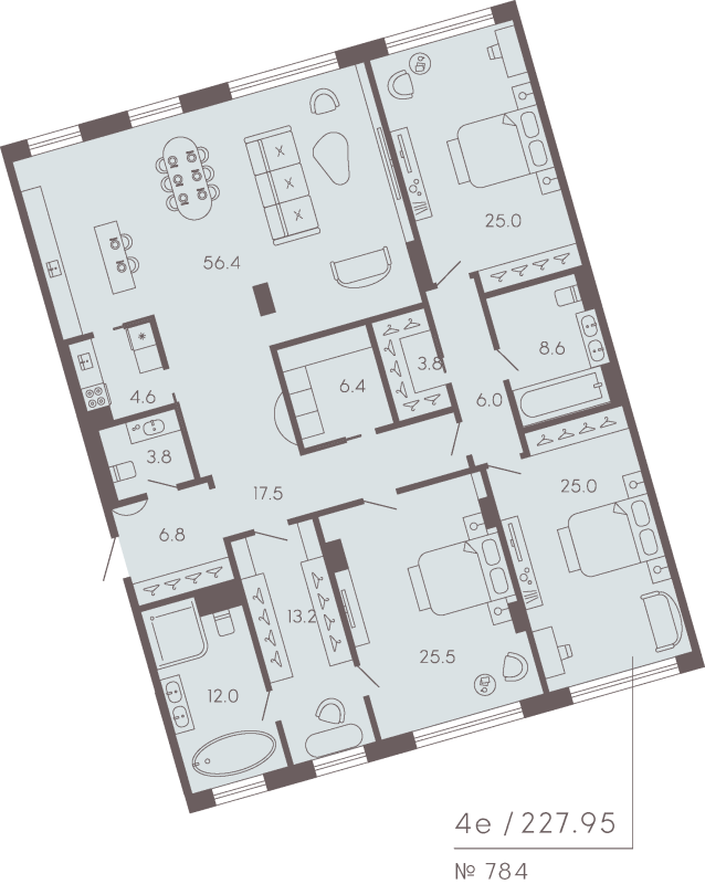 4-комнатная квартира  №794 в 17/33 Петровский остров: 386.13 м², этаж 5 - купить в Санкт-Петербурге