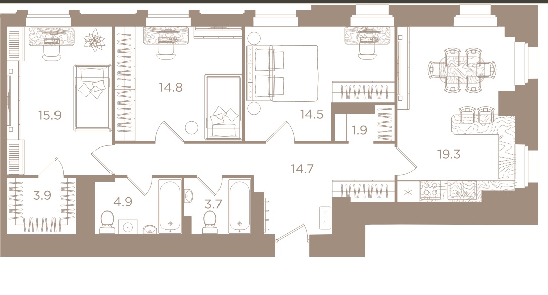 3-комнатная квартира  №28 в Северная корона Apartments: 93.6 м², этаж 5 - купить в Санкт-Петербурге