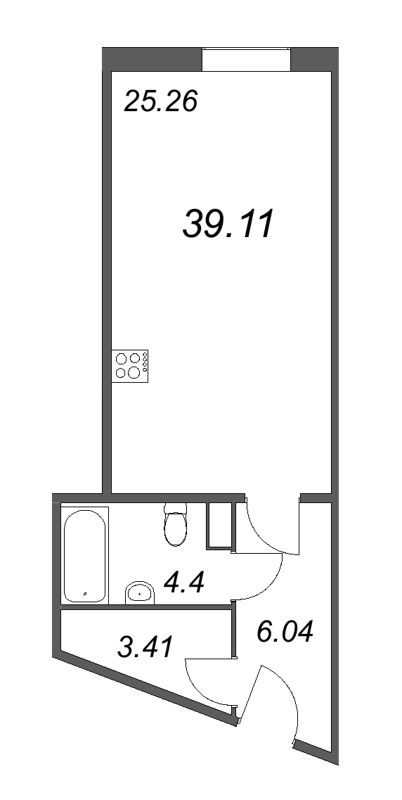 1-комнатная квартира  №301 в Лиговский, 127: 41.77 м², этаж 3 - купить в Санкт-Петербурге