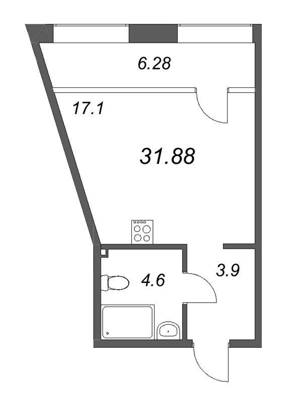 1-комнатная квартира  №203 в 17/33 Петровский остров: 31.88 м², этаж 3 - купить в Санкт-Петербурге