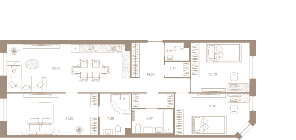 3-комнатная квартира №31 в: СЕВЕРНАЯ КОРОНА RESIDENCE: 117.5 м²; этаж: 2 - купить в Санкт-Петербурге
