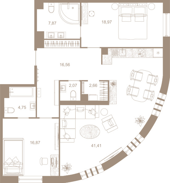 2-комнатная квартира №31 в: СЕВЕРНАЯ КОРОНА RESIDENCE: 110.9 м²; этаж: 2 - купить в Санкт-Петербурге