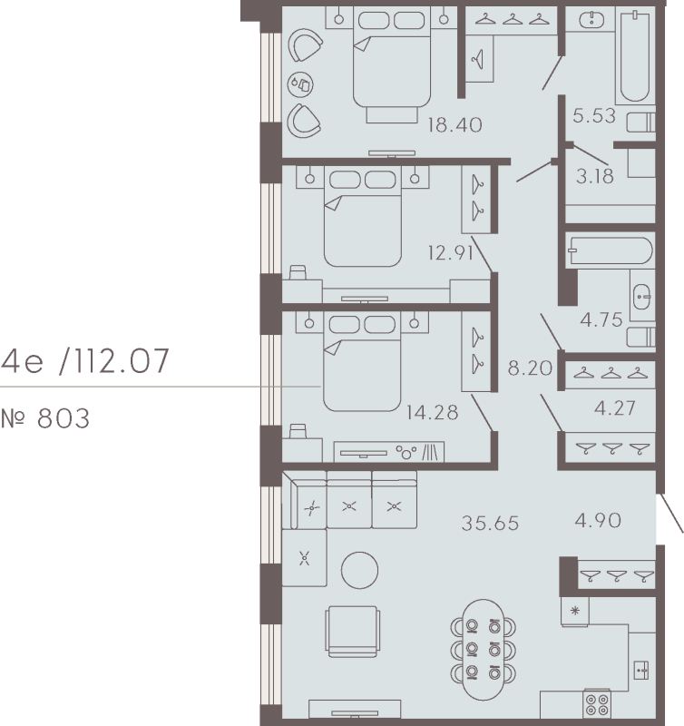3-комнатная квартира  №803 в 17/33 Петровский остров: 105.86 м², этаж 3 - купить в Санкт-Петербурге