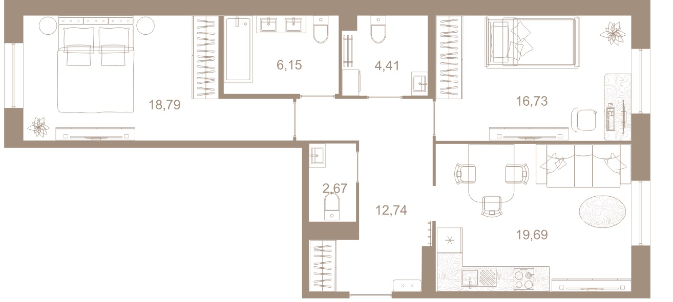 2-комнатная квартира  №100 в Северная корона Residence: 81.2 м², этаж 6 - купить в Санкт-Петербурге