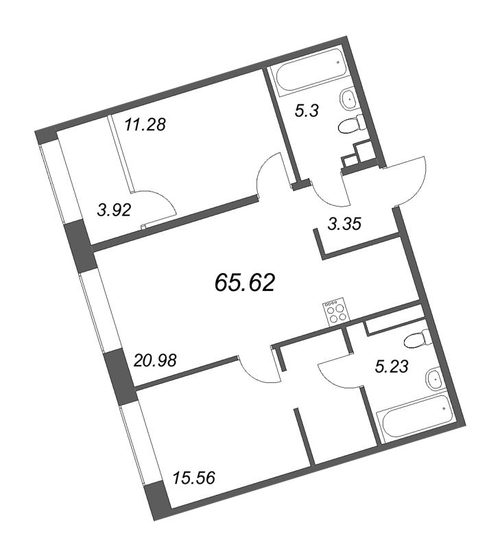 2-комнатная квартира  №756 в 17/33 Петровский остров: 67.3 м², этаж 6 - купить в Санкт-Петербурге