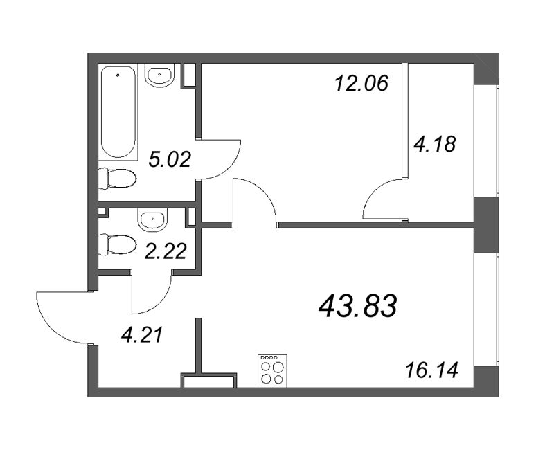 1-комнатная квартира  №613 в 17/33 Петровский остров: 44.63 м², этаж 3 - купить в Санкт-Петербурге