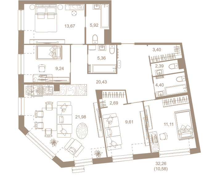 4-комнатная квартира  №102 в Северная корона Residence: 120.7 м², этаж 7 - купить в Санкт-Петербурге