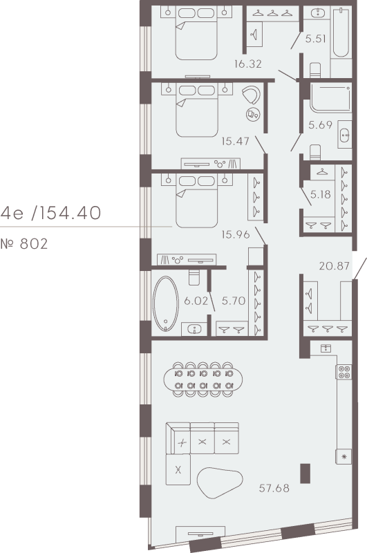 3-комнатная квартира  №802 в 17/33 Петровский остров: 153.18 м², этаж 3 - купить в Санкт-Петербурге