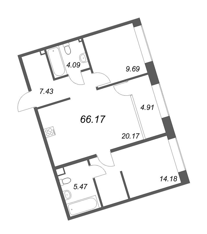 2-комнатная квартира  №698 в 17/33 Петровский остров: 67.93 м², этаж 2 - купить в Санкт-Петербурге