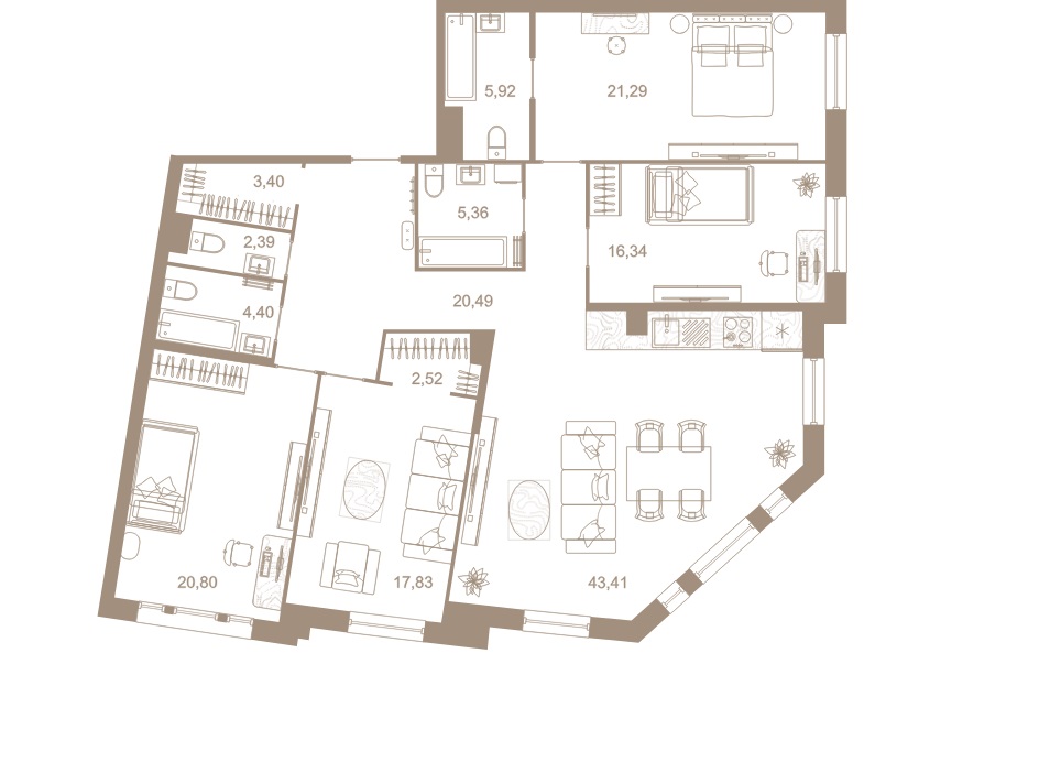 4-комнатная квартира  №148 в Северная корона Residence: 163 м², этаж 3 - купить в Санкт-Петербурге