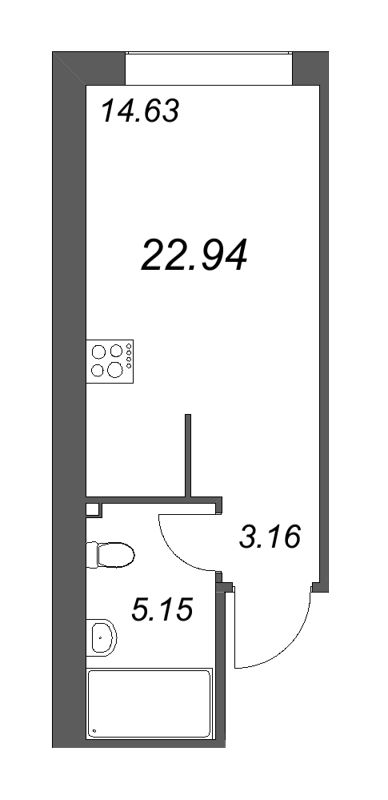 1-комнатная квартира  №343 в 17/33 Петровский остров: 24.4 м², этаж 3 - купить в Санкт-Петербурге
