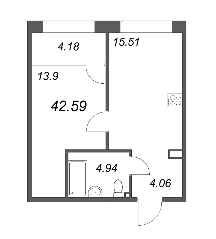 1-комнатная квартира  №602 в 17/33 Петровский остров: 43.8 м², этаж 2 - купить в Санкт-Петербурге