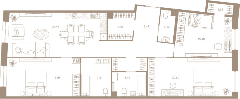 3-комнатная квартира  №47 в Северная корона Residence: 118.7 м², этаж 2 - купить в Санкт-Петербурге