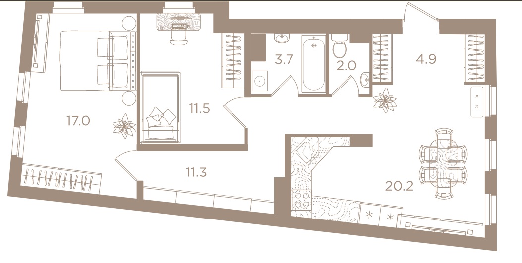 2-комнатная квартира  №31 в Северная корона Apartments: 70.6 м², этаж 6 - купить в Санкт-Петербурге