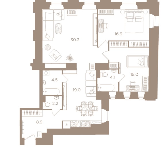 3-комнатная квартира, 100.9 м²; этаж: 3 - купить в Санкт-Петербурге