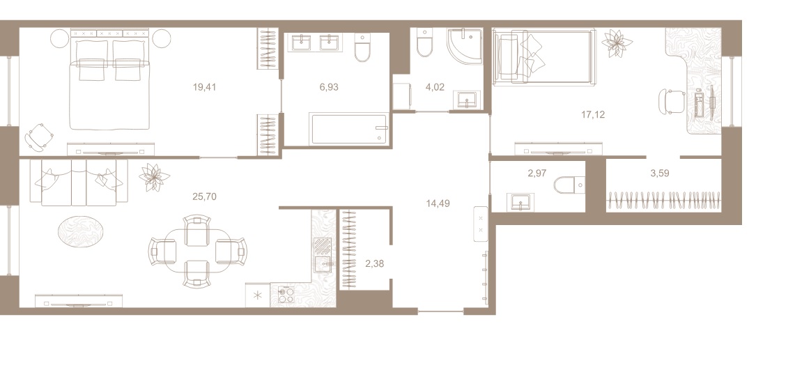 2-комнатная квартира  №21 в Северная корона Residence: 96.6 м², этаж 5 - купить в Санкт-Петербурге