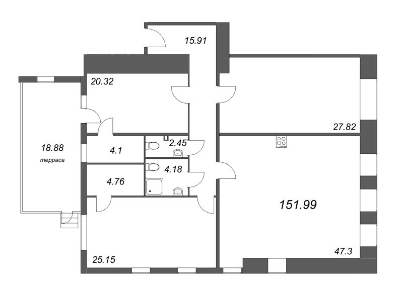 3-комнатная квартира  №216 в Лиговский, 127: 156.33 м², этаж 2 - купить в Санкт-Петербурге