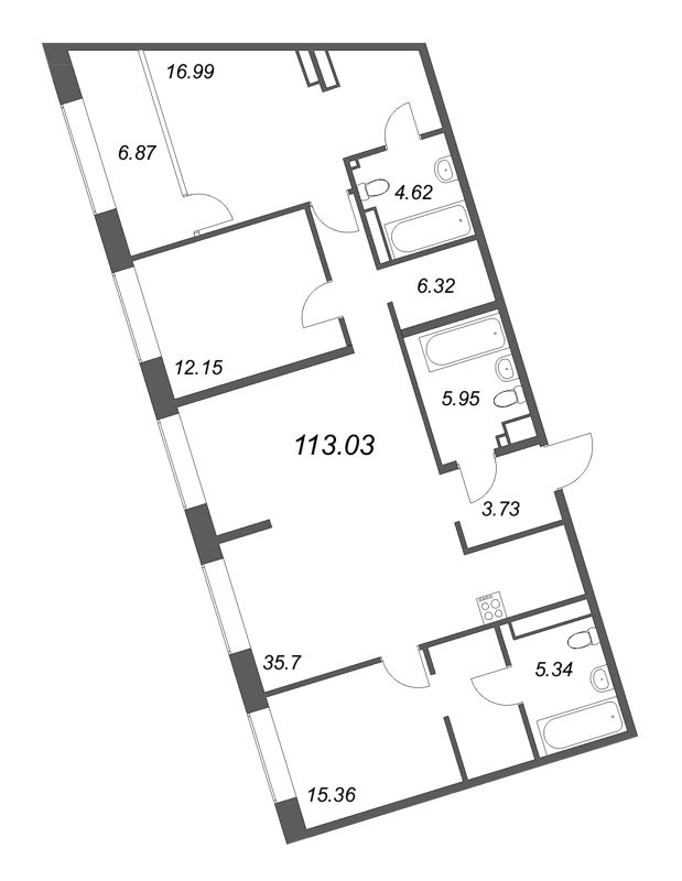 3-комнатная квартира  №767 в 17/33 Петровский остров: 113.03 м², этаж 7 - купить в Санкт-Петербурге