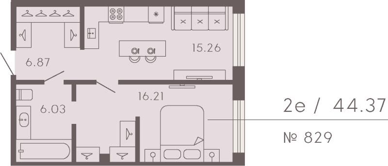 1-комнатная квартира  №829 в 17/33 Петровский остров: 45.19 м², этаж 5 - купить в Санкт-Петербурге