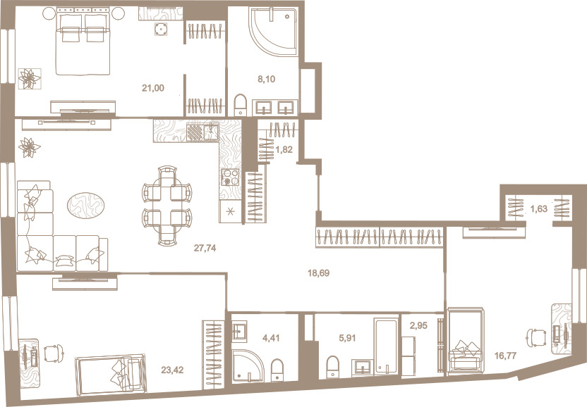3-комнатная квартира  №171 в Северная корона Residence: 131.8 м², этаж 4 - купить в Санкт-Петербурге