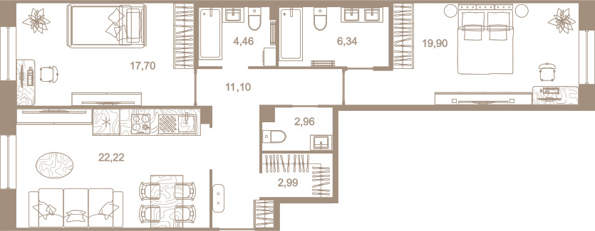 2-комнатная квартира  №280 в Северная корона Residence: 87.6 м², этаж 3 - купить в Санкт-Петербурге