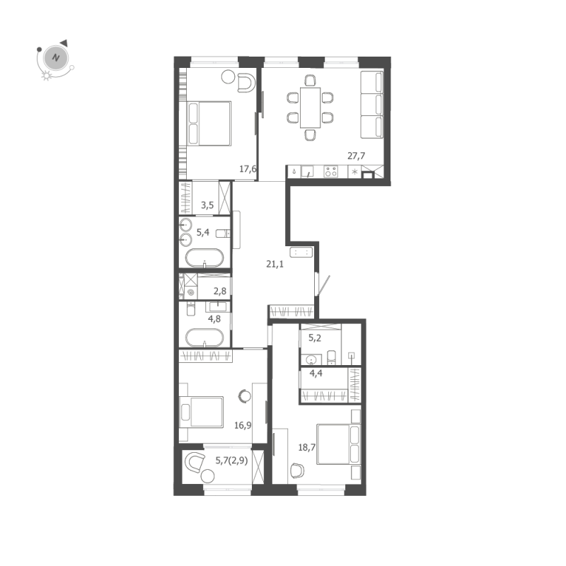 3-комнатная квартира  №203 в ЛДМ: 131 м², этаж 2 - купить в Санкт-Петербурге