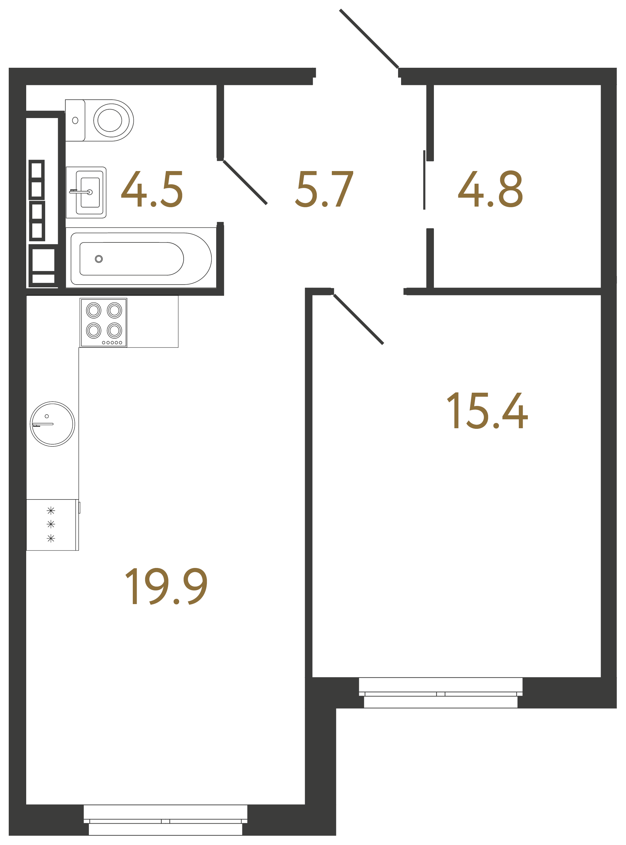 1-комнатная квартира, 50.3 м²; этаж: 4 - купить в Санкт-Петербурге