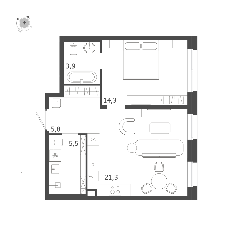 1-комнатная квартира  №121 в ЛДМ: 50.8 м², этаж 3 - купить в Санкт-Петербурге