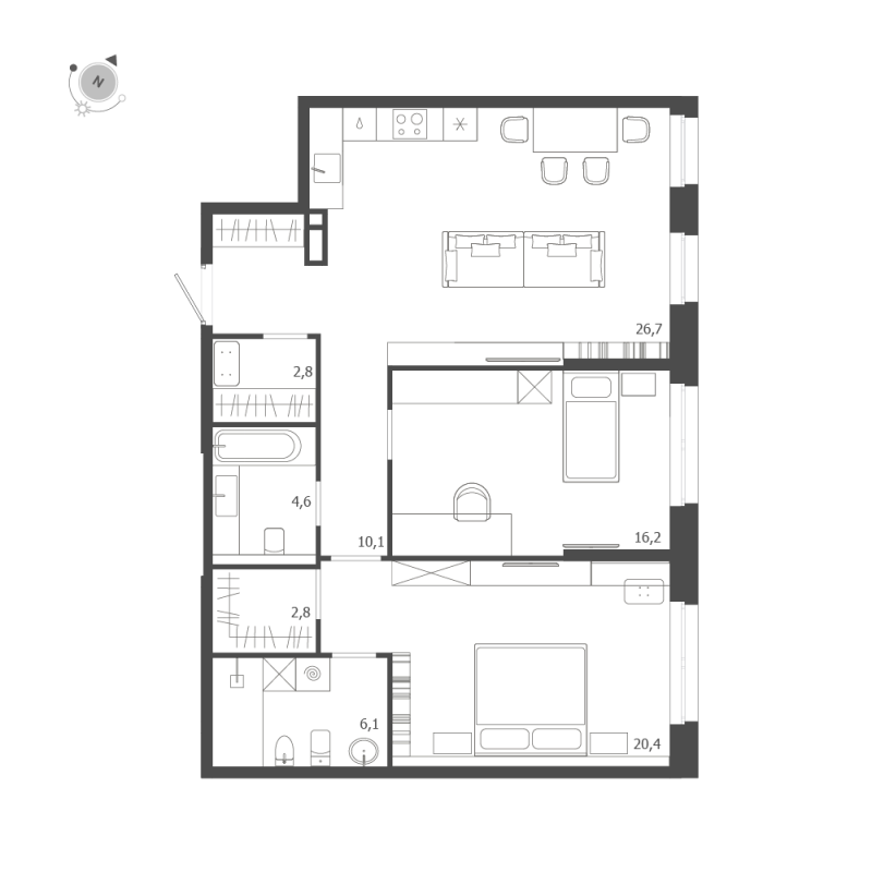 2-комнатная квартира  №48 в ЛДМ: 89.7 м², этаж 4 - купить в Санкт-Петербурге