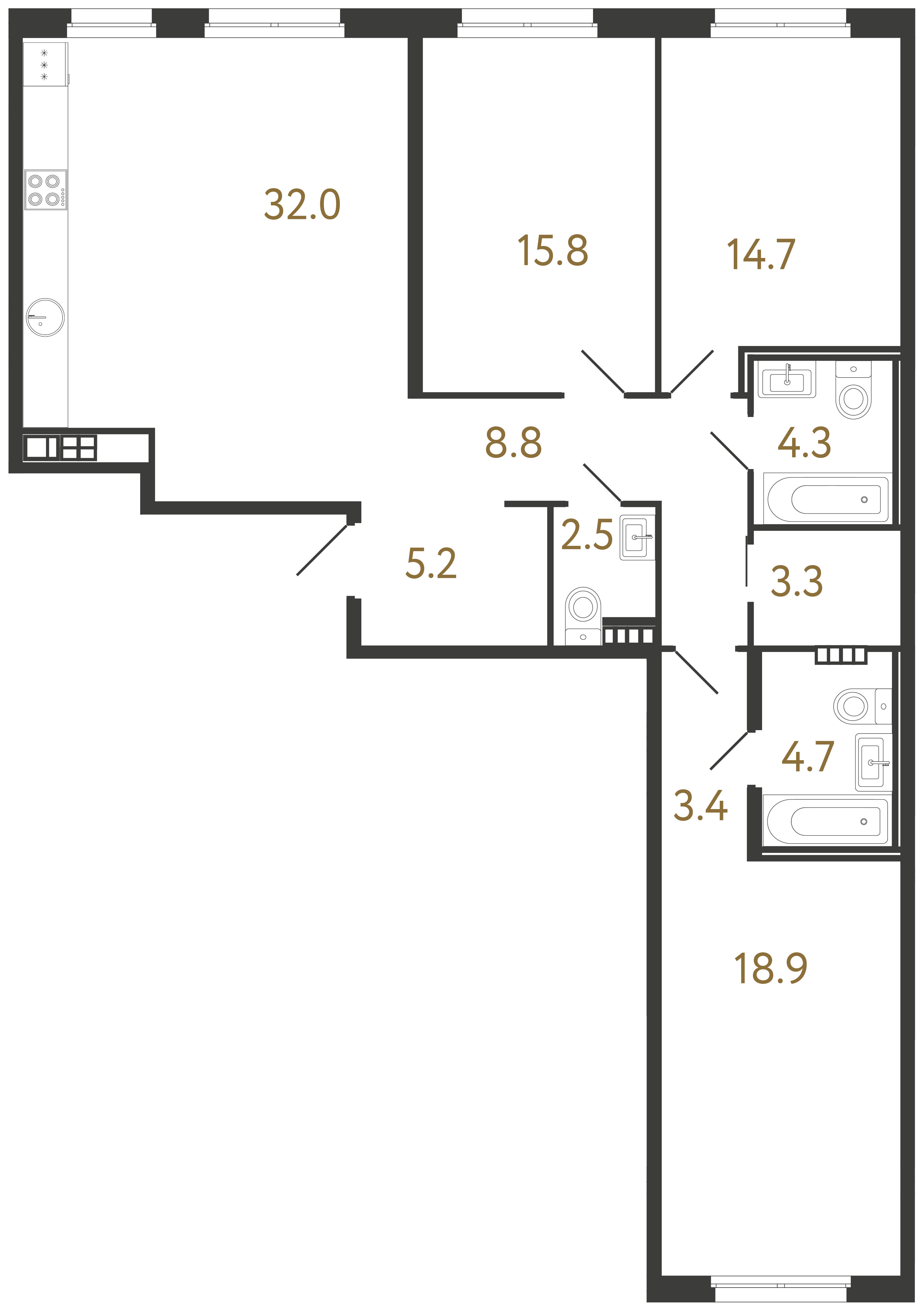 3-комнатная квартира, 113.8 м²; этаж: 5 - купить в Санкт-Петербурге