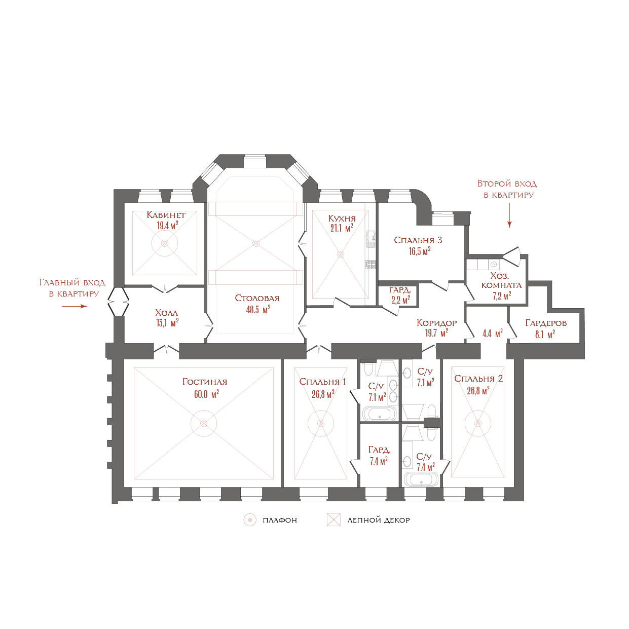 6-комнатная квартира  №1 в Три грации: 304.07 м², этаж 1 - купить в Санкт-Петербурге
