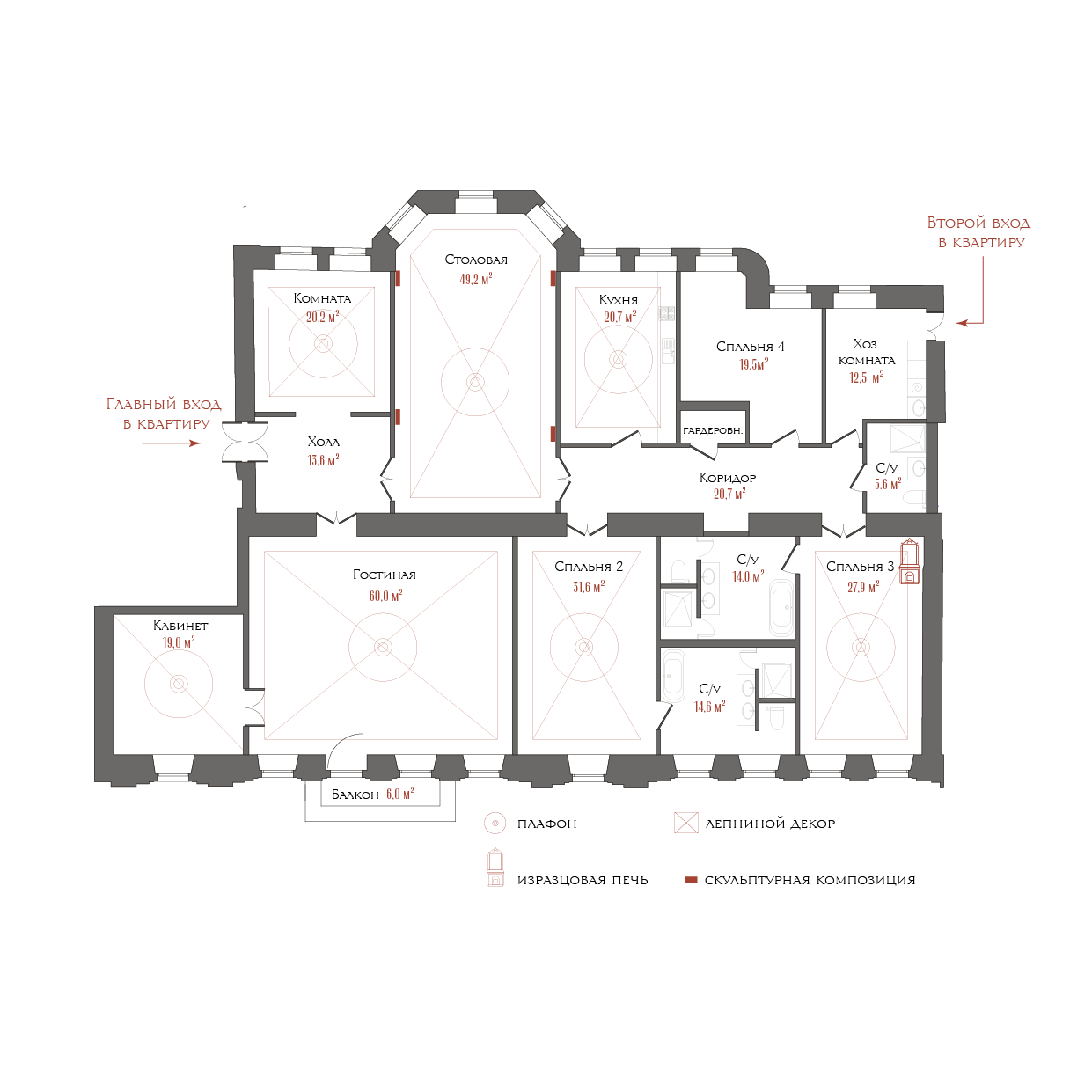 7-комнатная квартира  №9 в Три грации: 327.9 м², этаж 5 - купить в Санкт-Петербурге