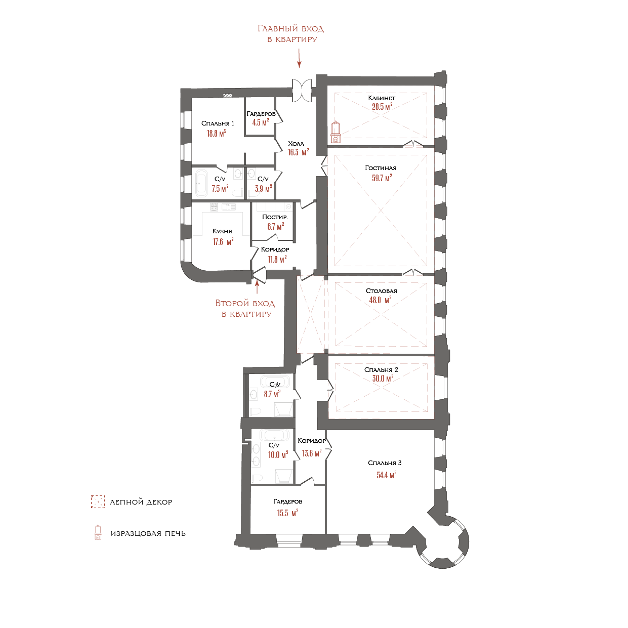 6-комнатная квартира  №16 в Три грации: 357.4 м², этаж 4 - купить в Санкт-Петербурге