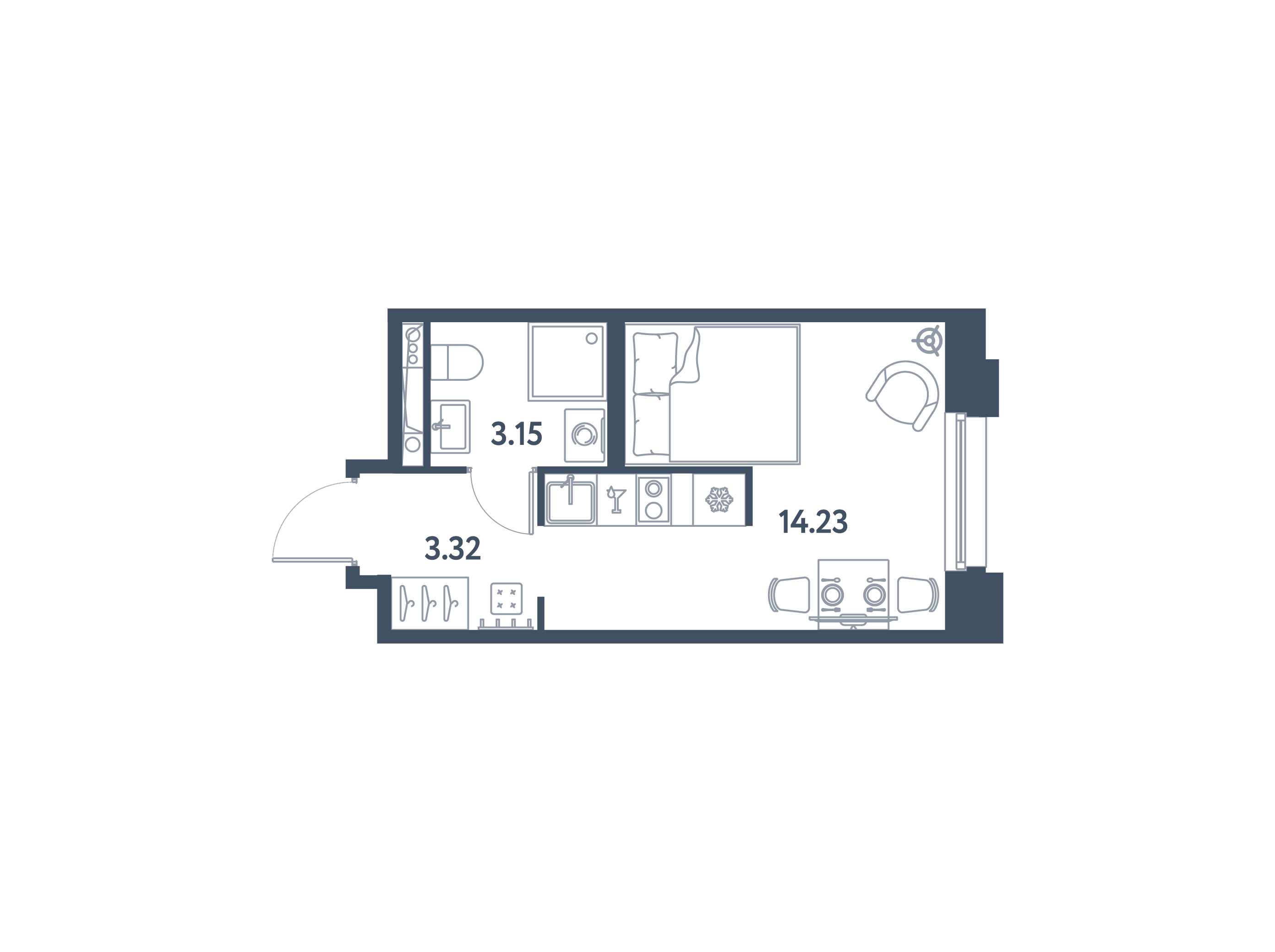 1-комнатная квартира  №504 в Avenue Apart Pulkovo: 20.7 м², этаж 3 - купить в Санкт-Петербурге