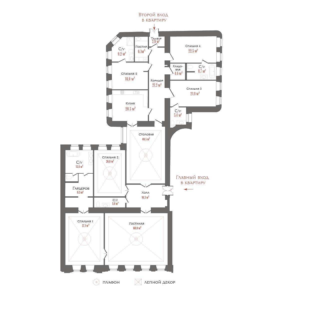 7-комнатная квартира  №10 в Три грации: 350.82 м², этаж 5 - купить в Санкт-Петербурге
