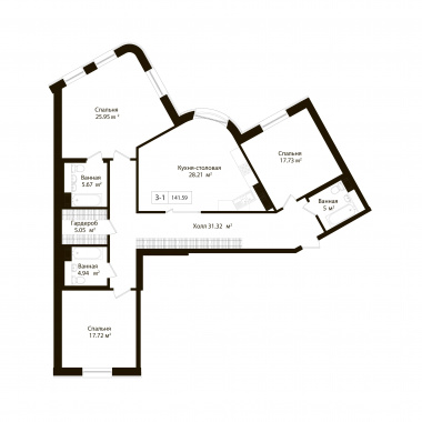 3-комнатная квартира  №22 в Идеалист: 144 м², этаж 2 - купить в Санкт-Петербурге
