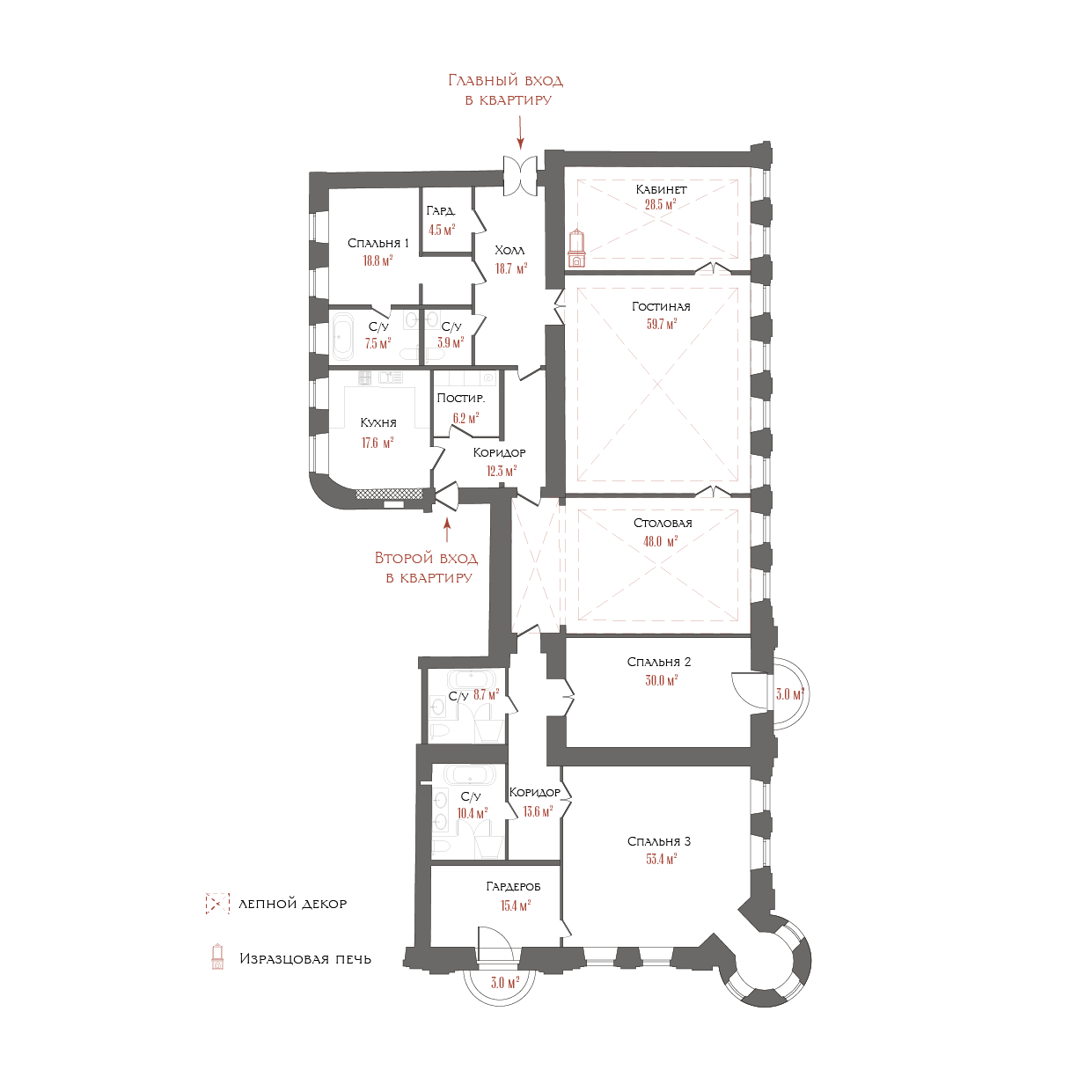 6-комнатная квартира  №14 в Три грации: 354.92 м², этаж 3 - купить в Санкт-Петербурге