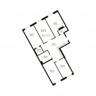 4-комнатная квартира  №3 в Идеалист: 138.4 м², этаж 2 - купить в Санкт-Петербурге