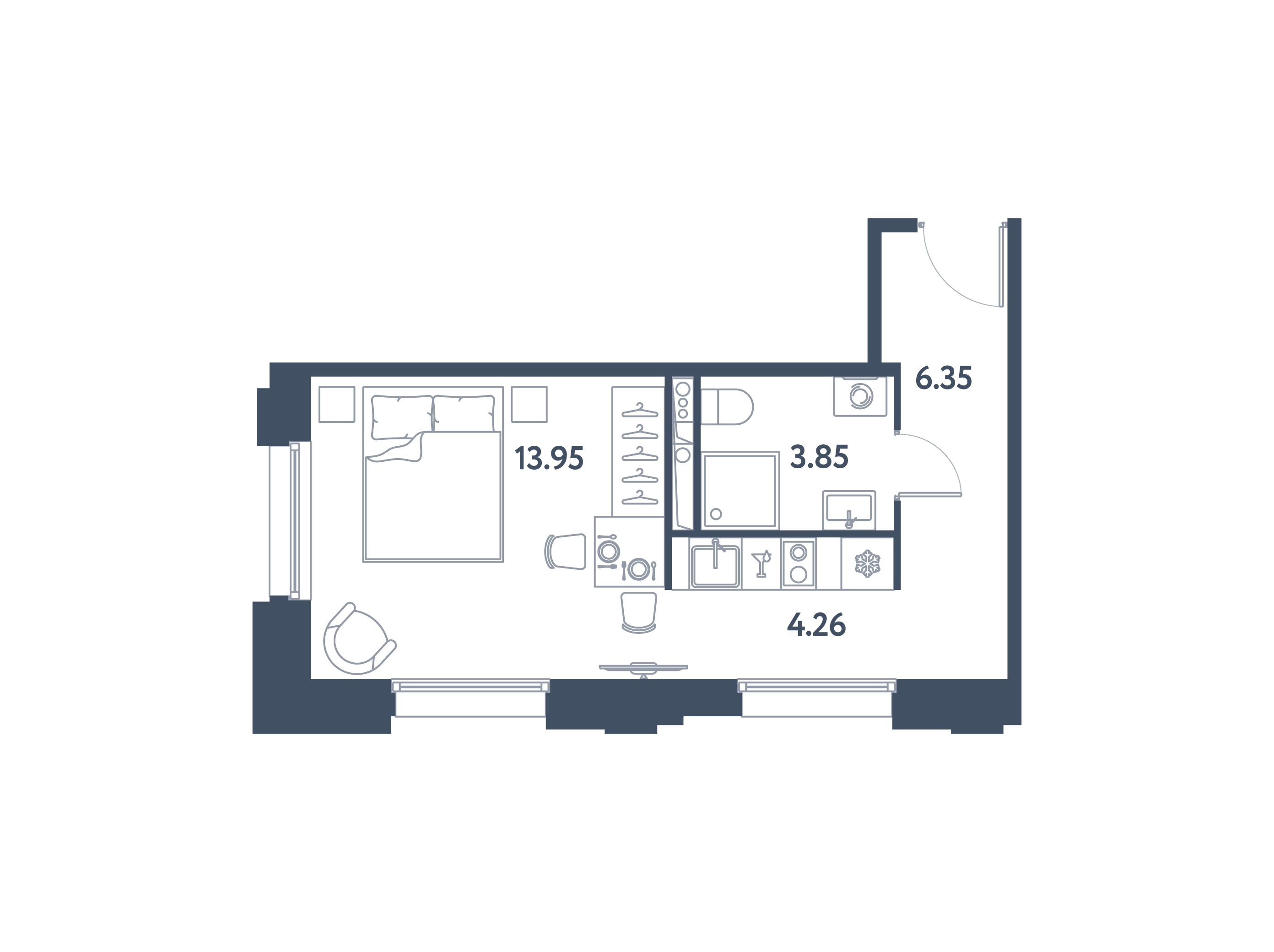 1-комнатная квартира  №748 в Avenue Apart Pulkovo: 28.41 м², этаж 3 - купить в Санкт-Петербурге