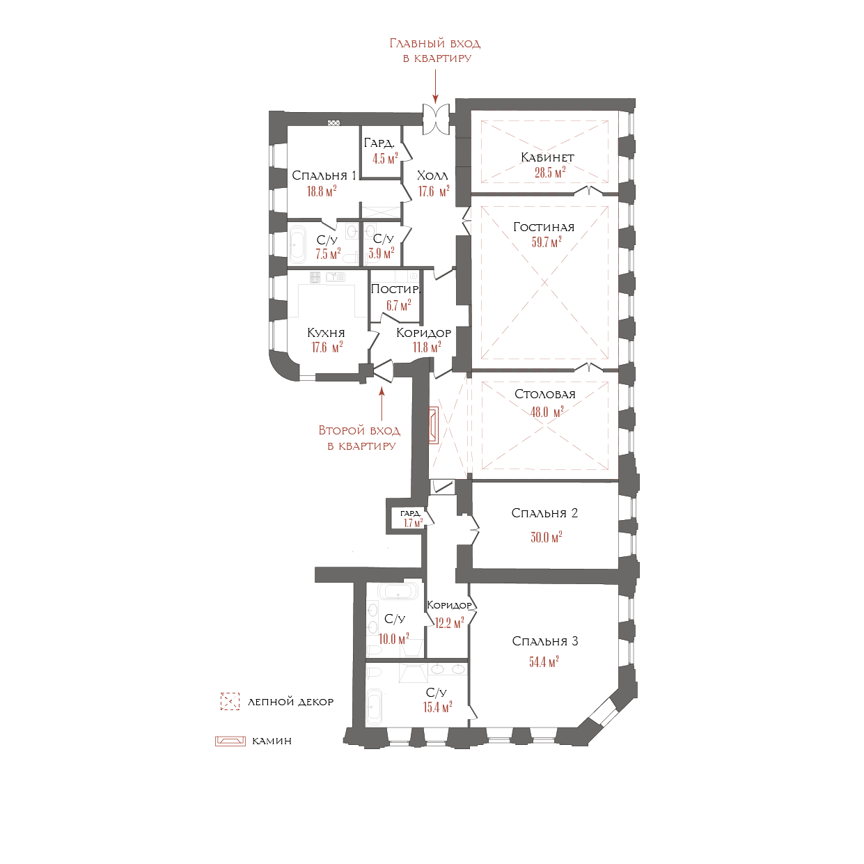 6-комнатная квартира  №12 в Три грации: 515 м², этаж 2 - купить в Санкт-Петербурге