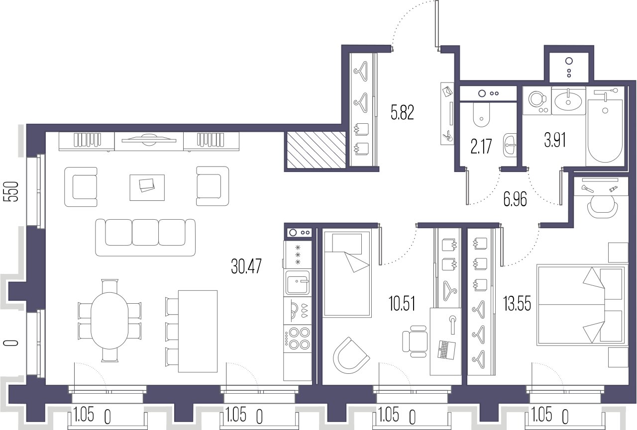 2-комнатная квартира  №521 в Svetlana Park: 73.39 м², этаж 4 - купить в Санкт-Петербурге